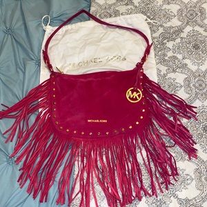 Michael Kors Studded Suede Pink Fringe Purse with Dust Bag